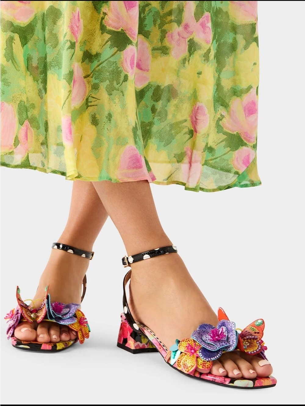 Betsey Johnson Maranda Black Multi Floral Butterfly Heels Sandals NWT size 6